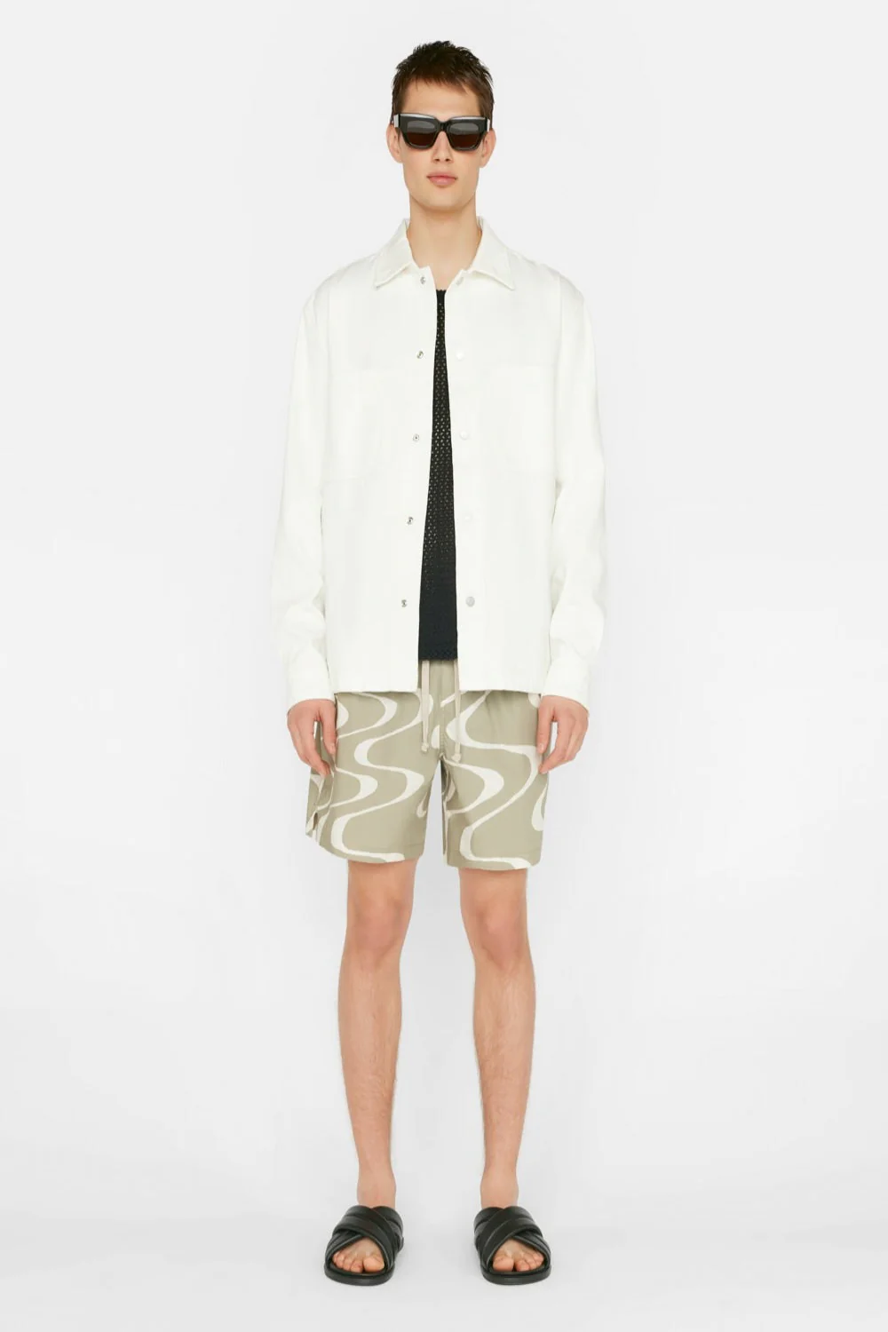 Abstract Wave Graphic Short in Sand Beige Print (Final Sale)