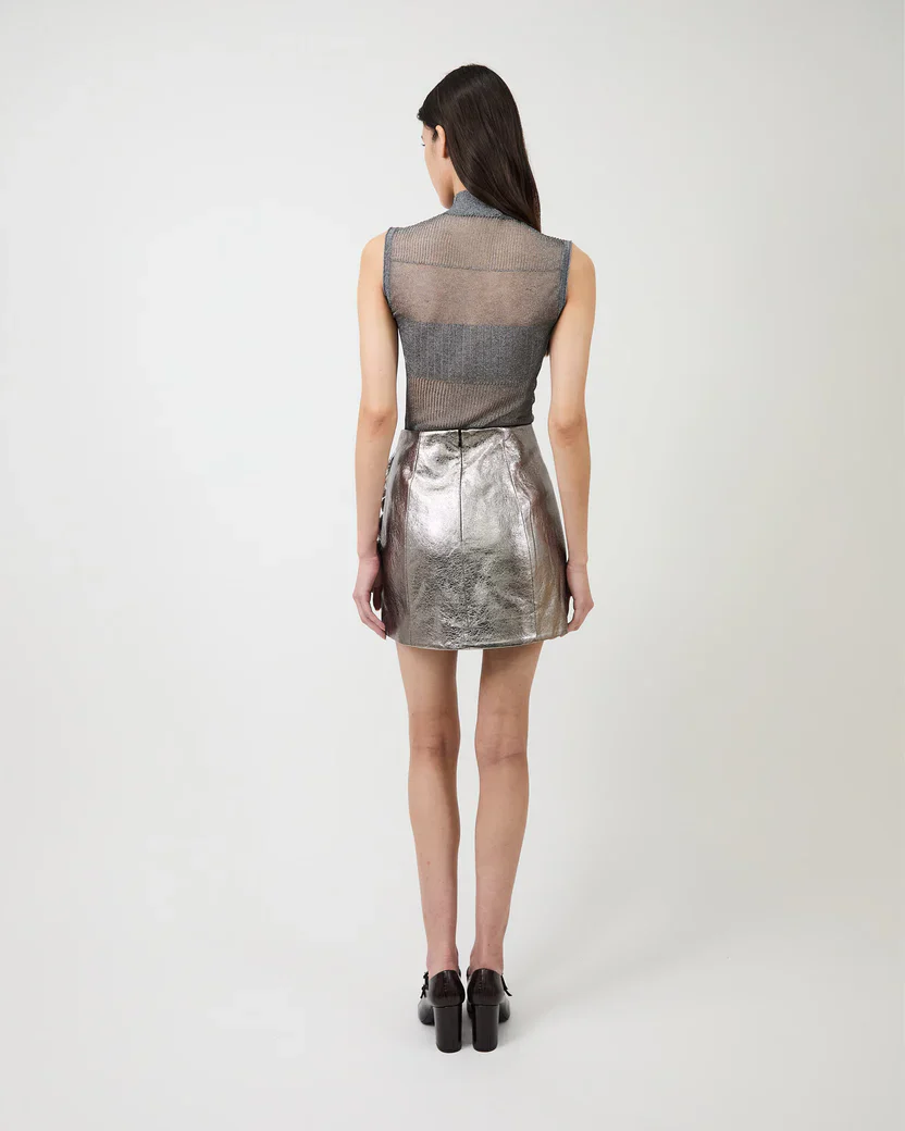 Aksel Metallic Skirt with Rose Detail - Image 3