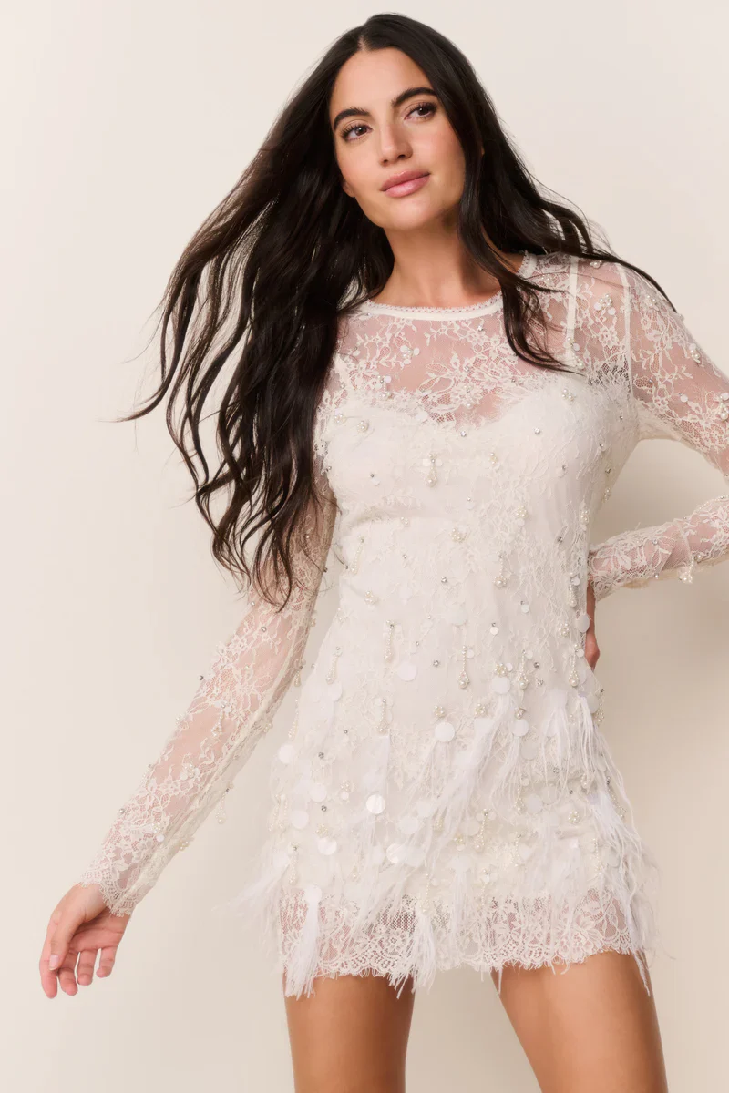 Alouetta Embellished Lace Mini Dress - Image 3