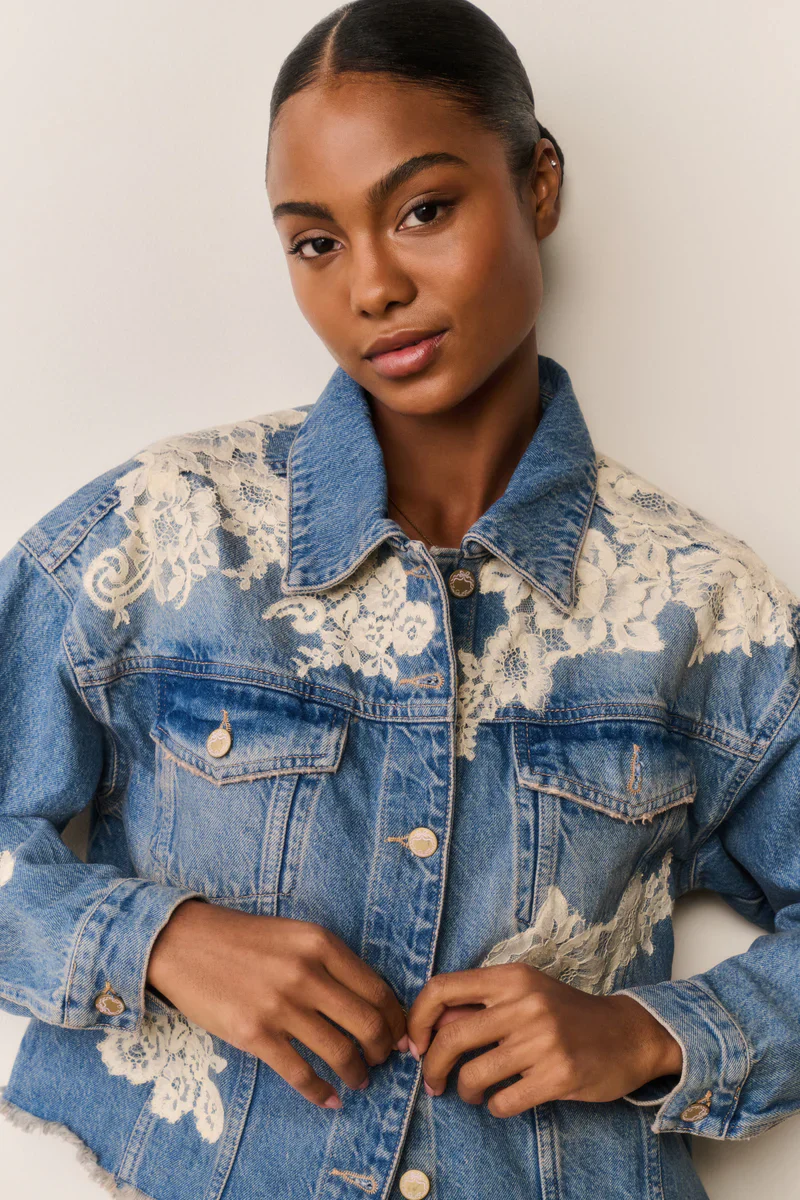 Amana Lace Appliqué Denim Jacket - Image 4