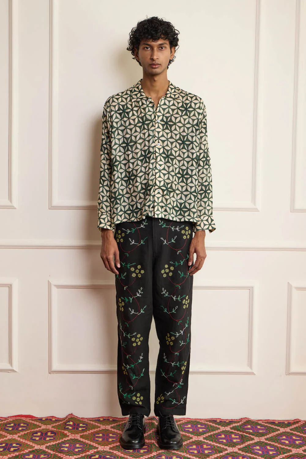 Beaded Block Print Shirt