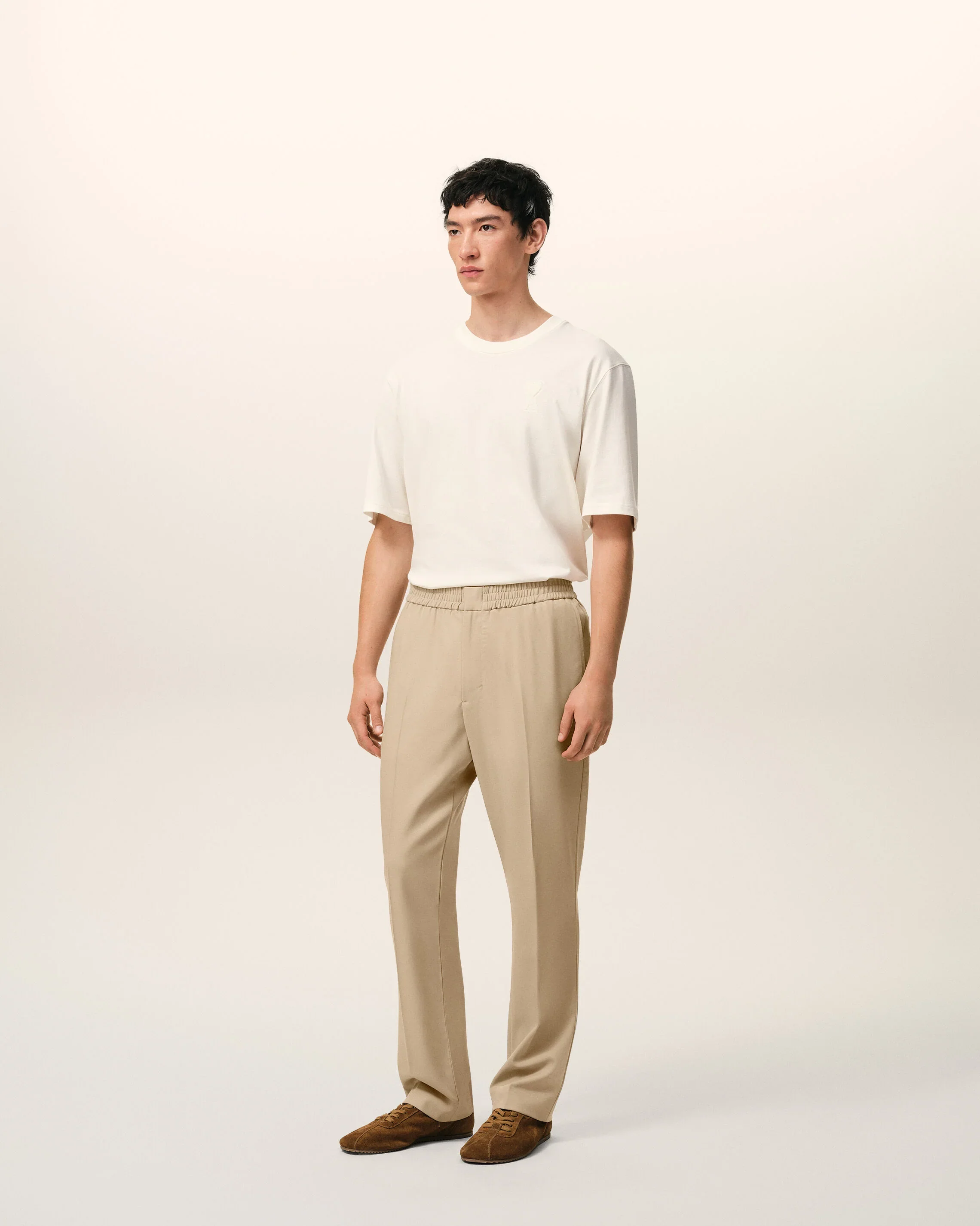 Beige Wool Elasticated Waist Trousers - Image 3