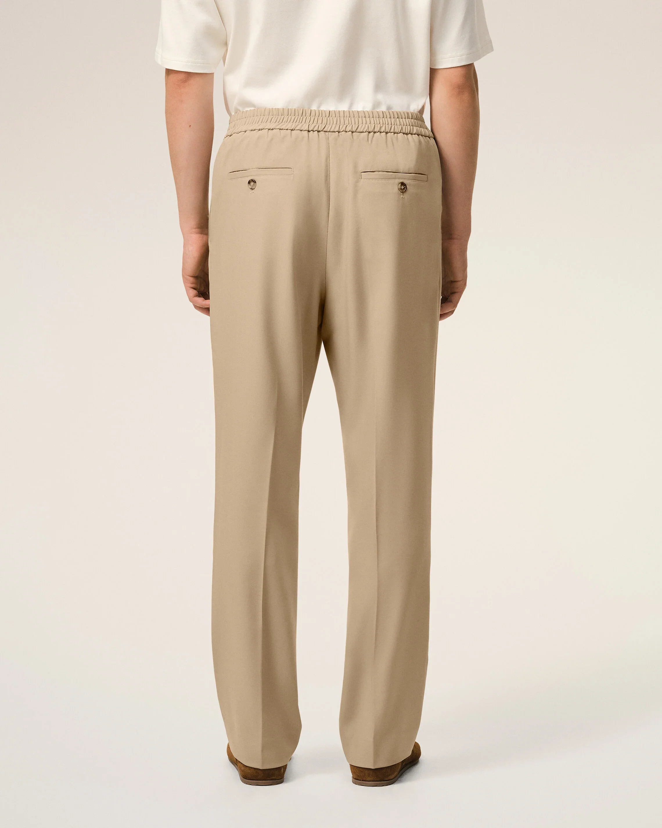 Beige Wool Elasticated Waist Trousers - Image 4