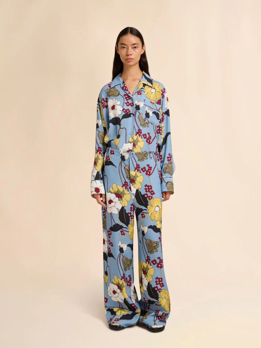 Blue Envers Satin Pants with Melodia Print - Image 2
