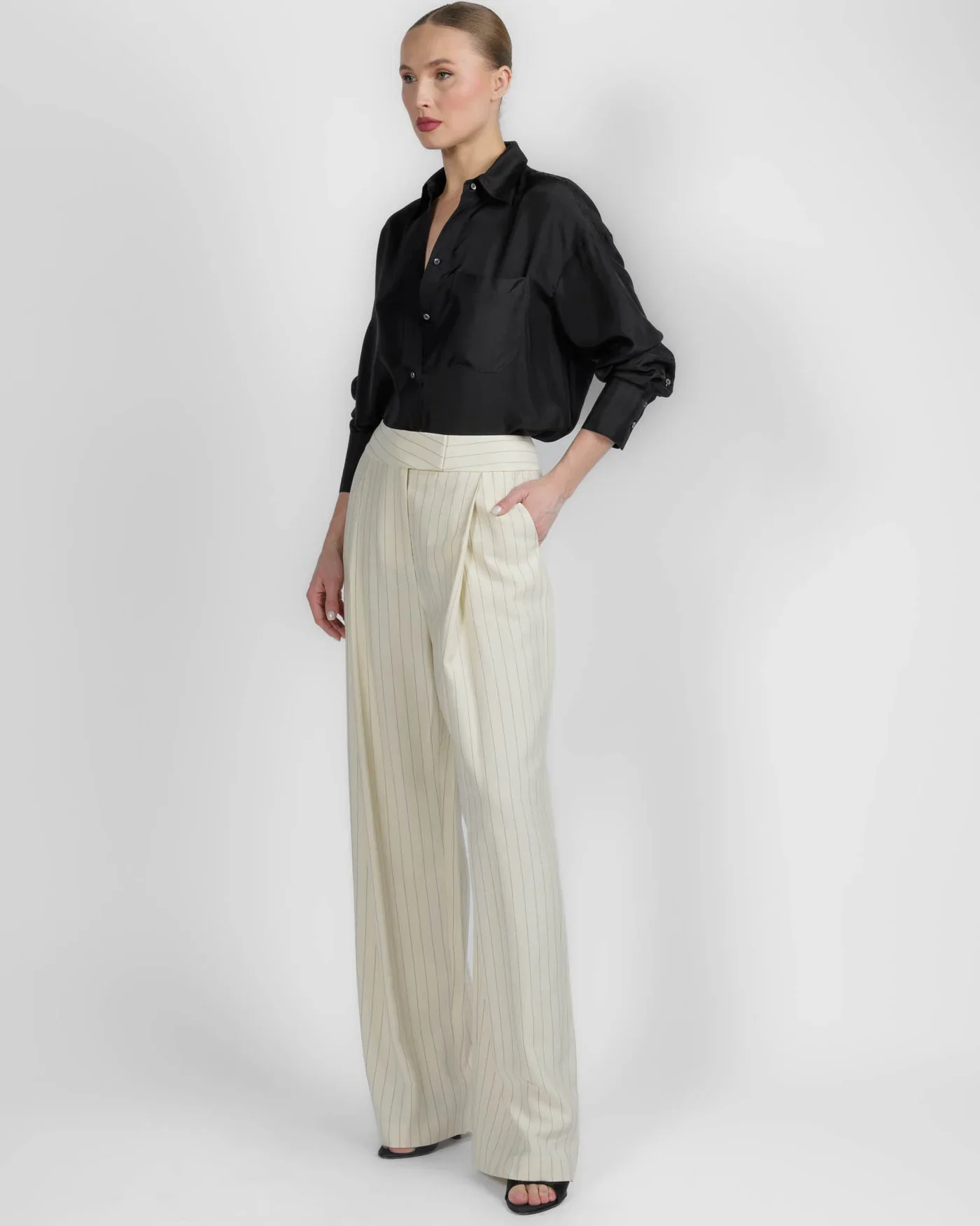Boyfriend Trouser Cream Stripe - Image 3