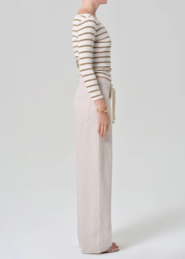 Brynn Drawstring Linen Trouser Pale Stone - Image 2