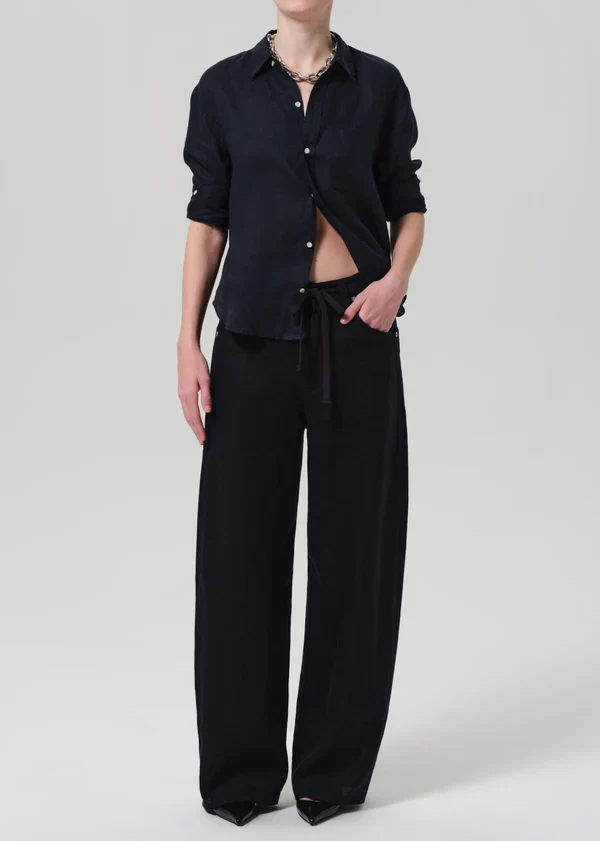 Brynn Drawstring Linen Trouser True Navy - Image 2