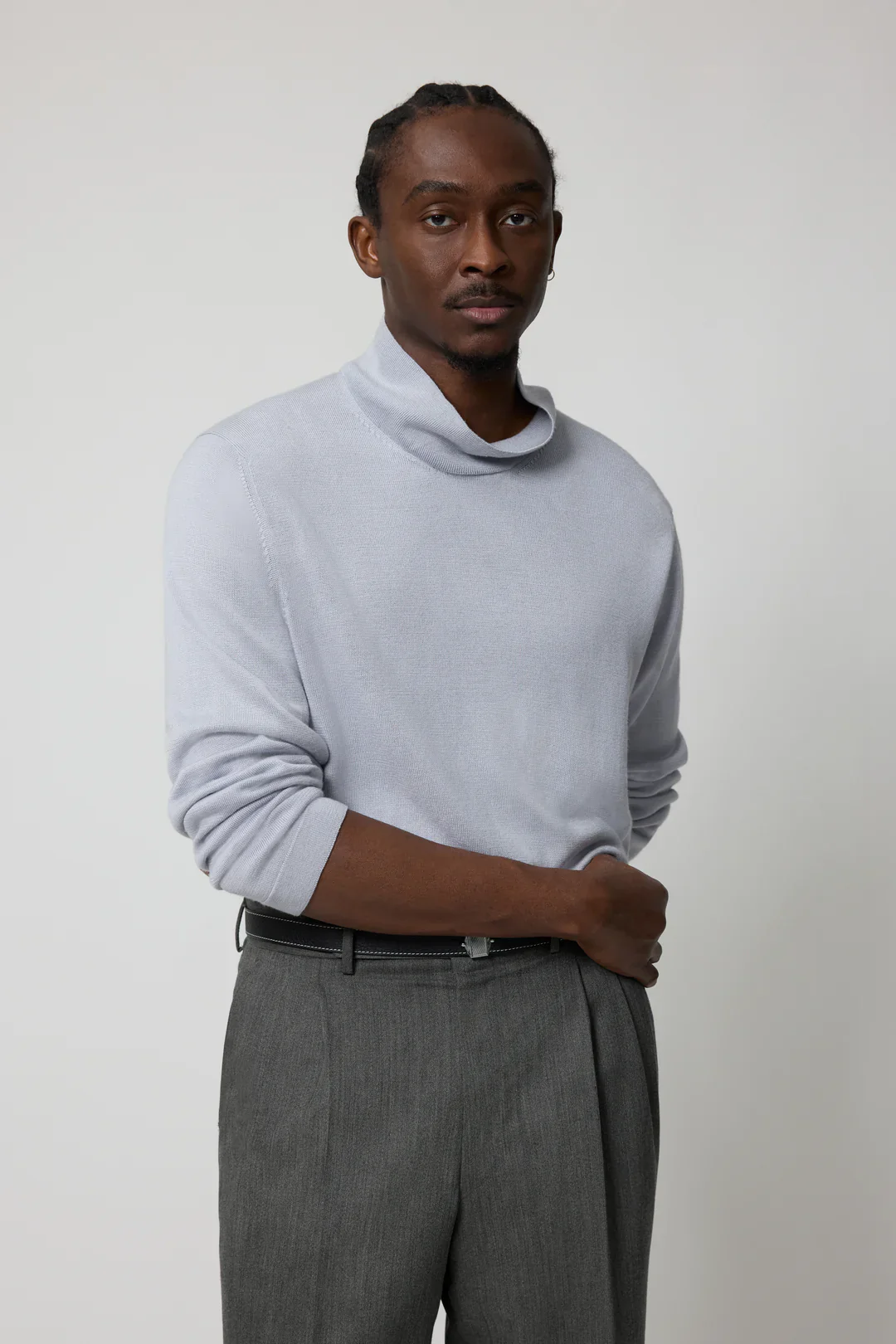 Mock Neck Sweater - Wool Silk (Pearl) - Image 4