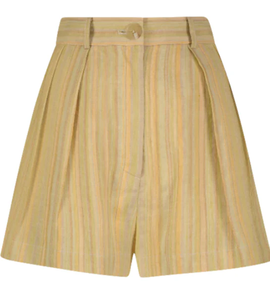 Button Pleated Avocado Stripe Viscose Linen Short (Final Sale) - Image 2