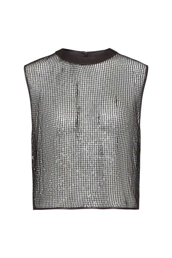 Short Muscle Tank in Mini Sequin Netting - Image 10