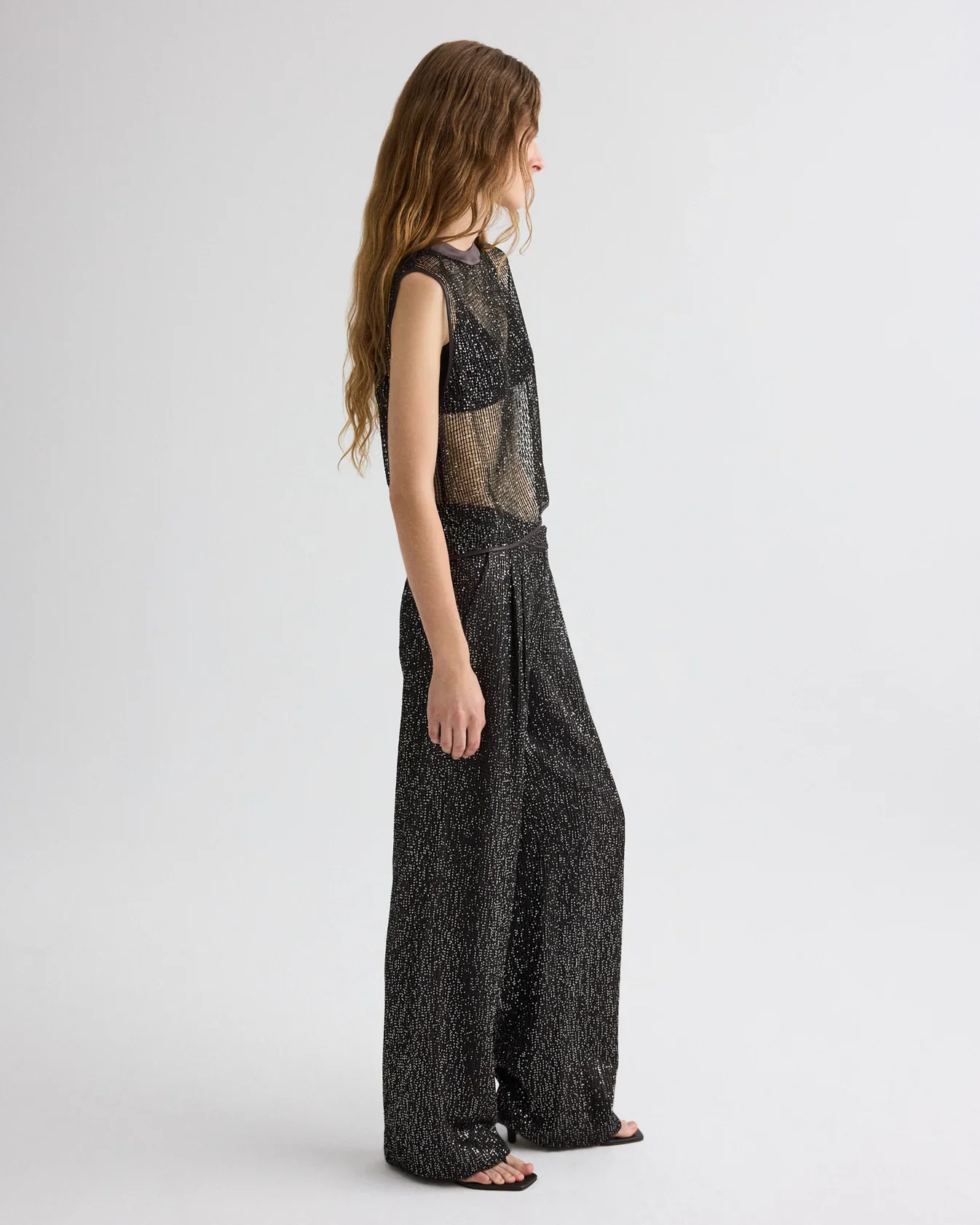 Short Muscle Tank in Mini Sequin Netting - Image 3