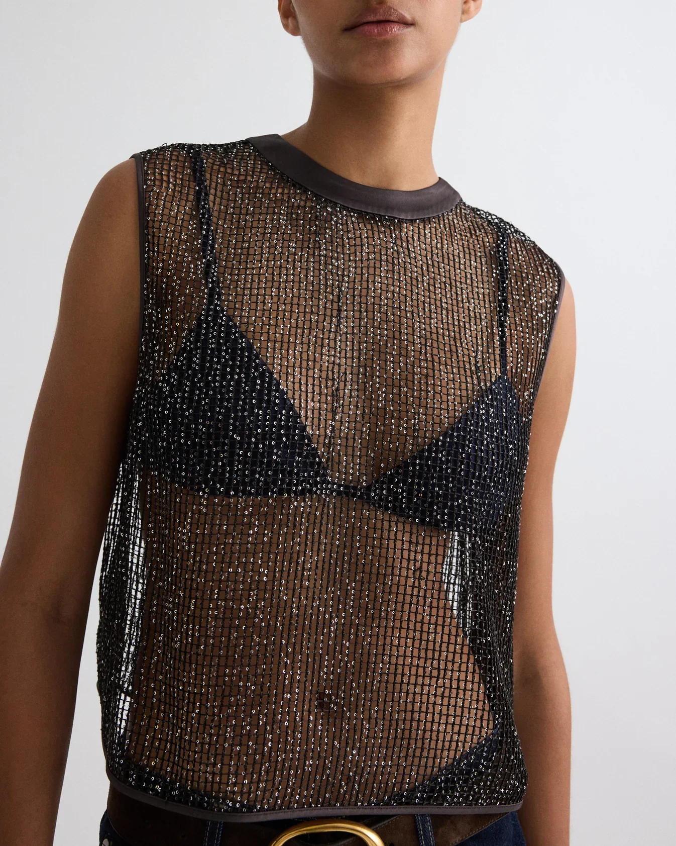 Short Muscle Tank in Mini Sequin Netting - Image 9