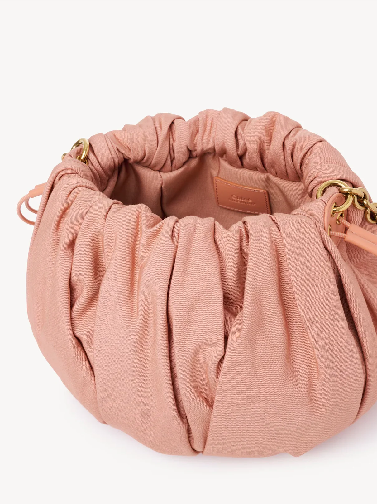 Chloé Plissé shoulder bag with chain in nylon Summery Beige - Image 2