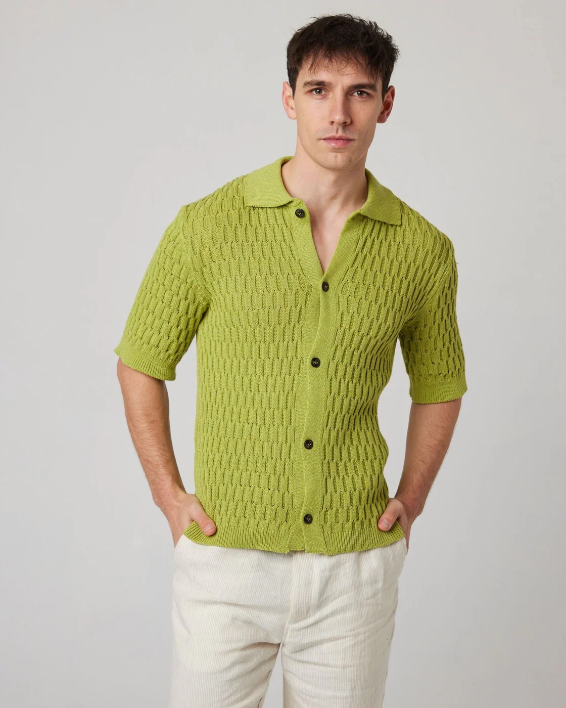 Cove Knitted Shirt Lime - Image 2