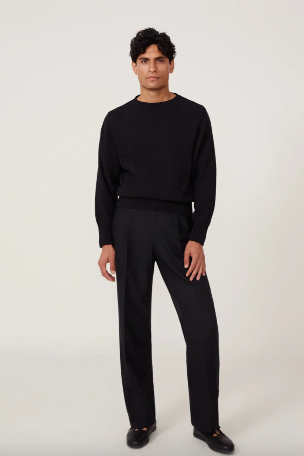 Crewneck Cotton Mouline Sweater in Charcoal