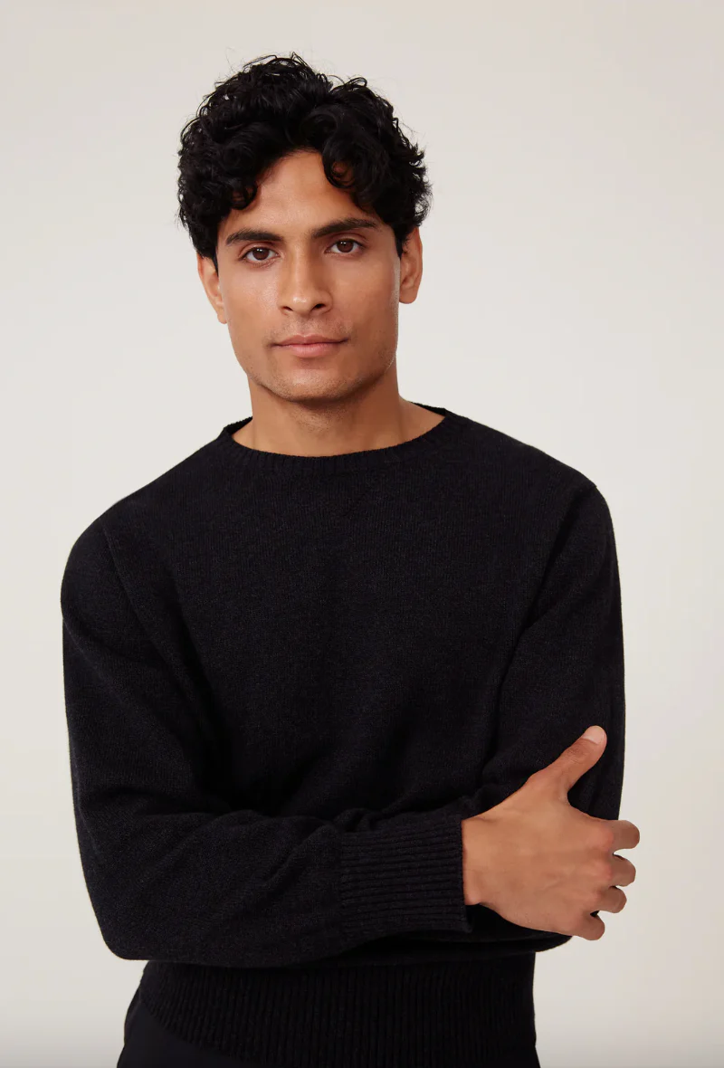 Crewneck Cotton Mouline Sweater in Charcoal - Image 2