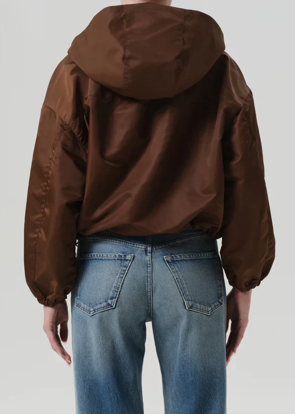Cropped Nylon Windbreaker in Brown - Image 3