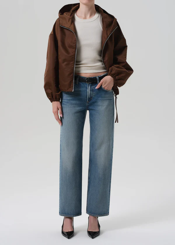Cropped Nylon Windbreaker in Brown - Image 4