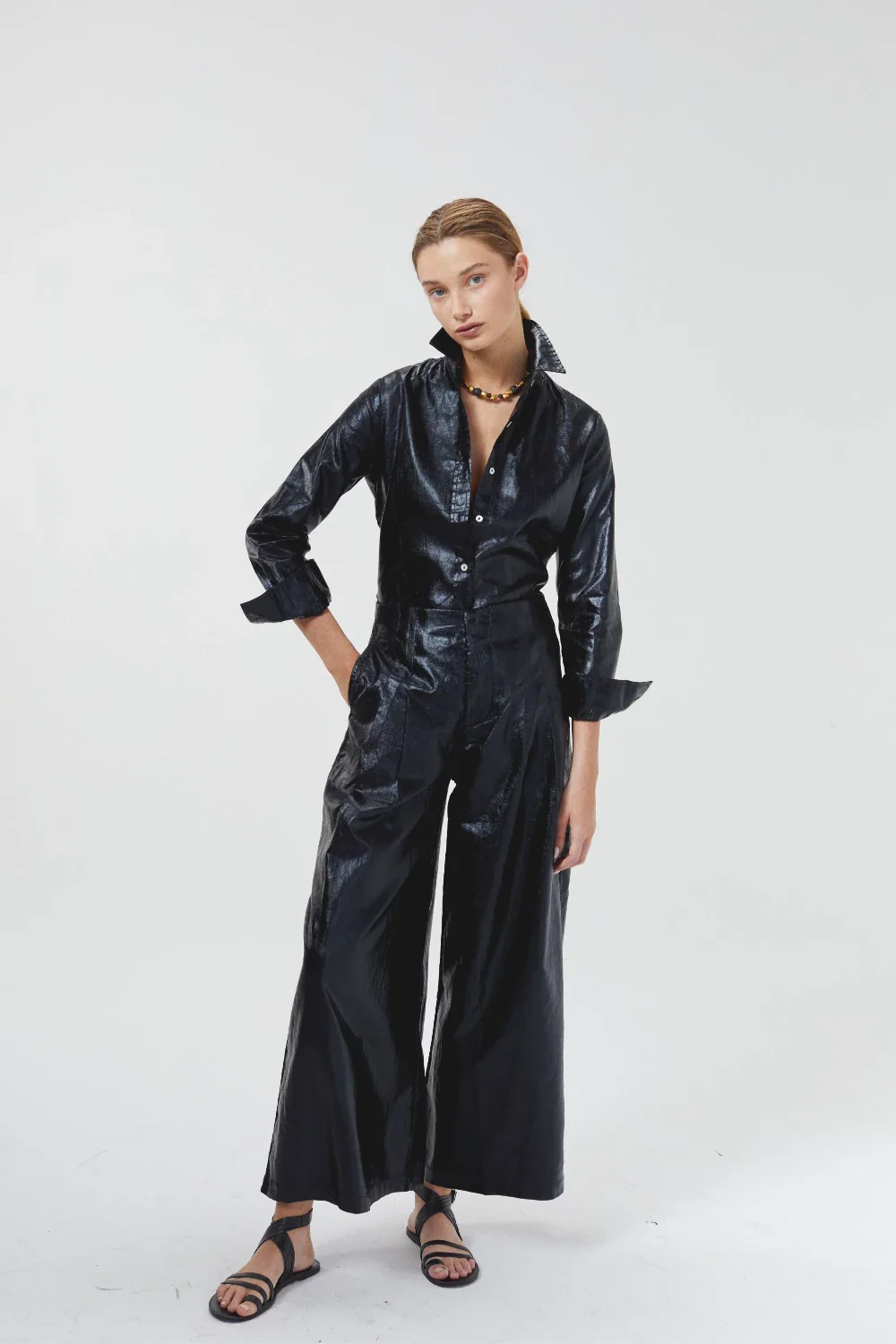 Culotte Metallic Linen Pant Black