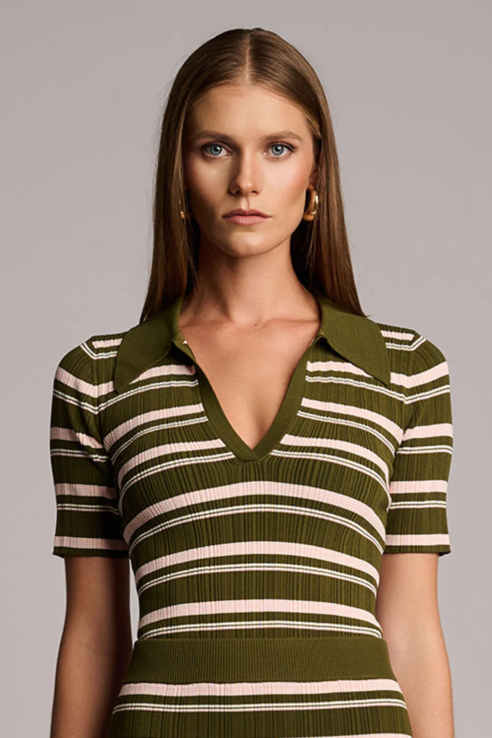 Daisy Stripe Polo Olive Stripe