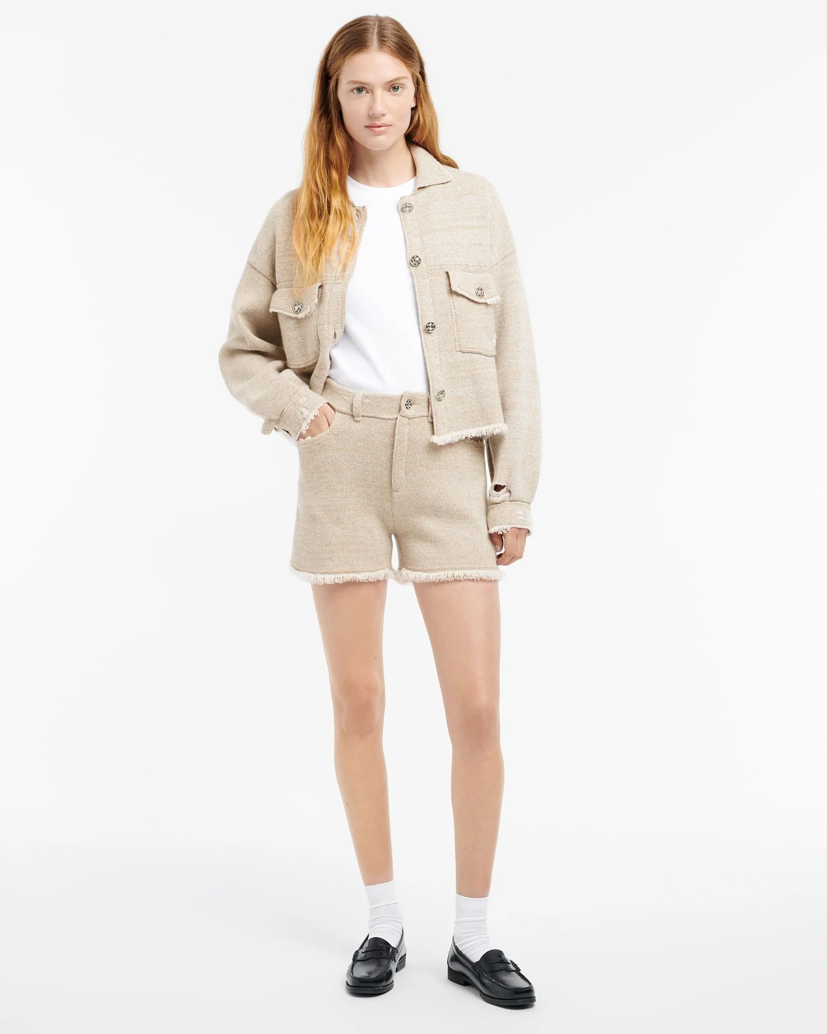 Denim Fringed Jacket Beige - Image 2