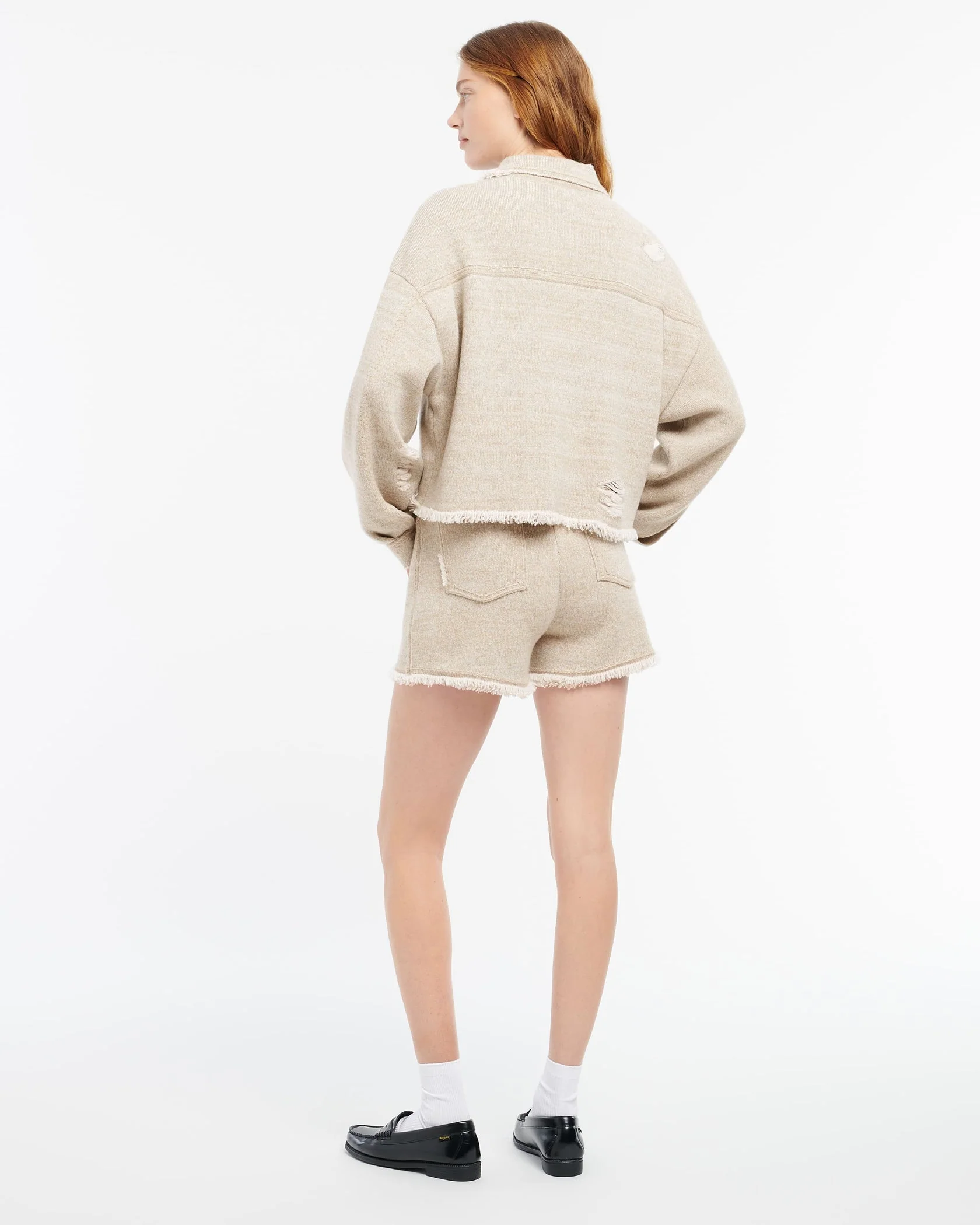 Denim Fringed Jacket Beige - Image 3