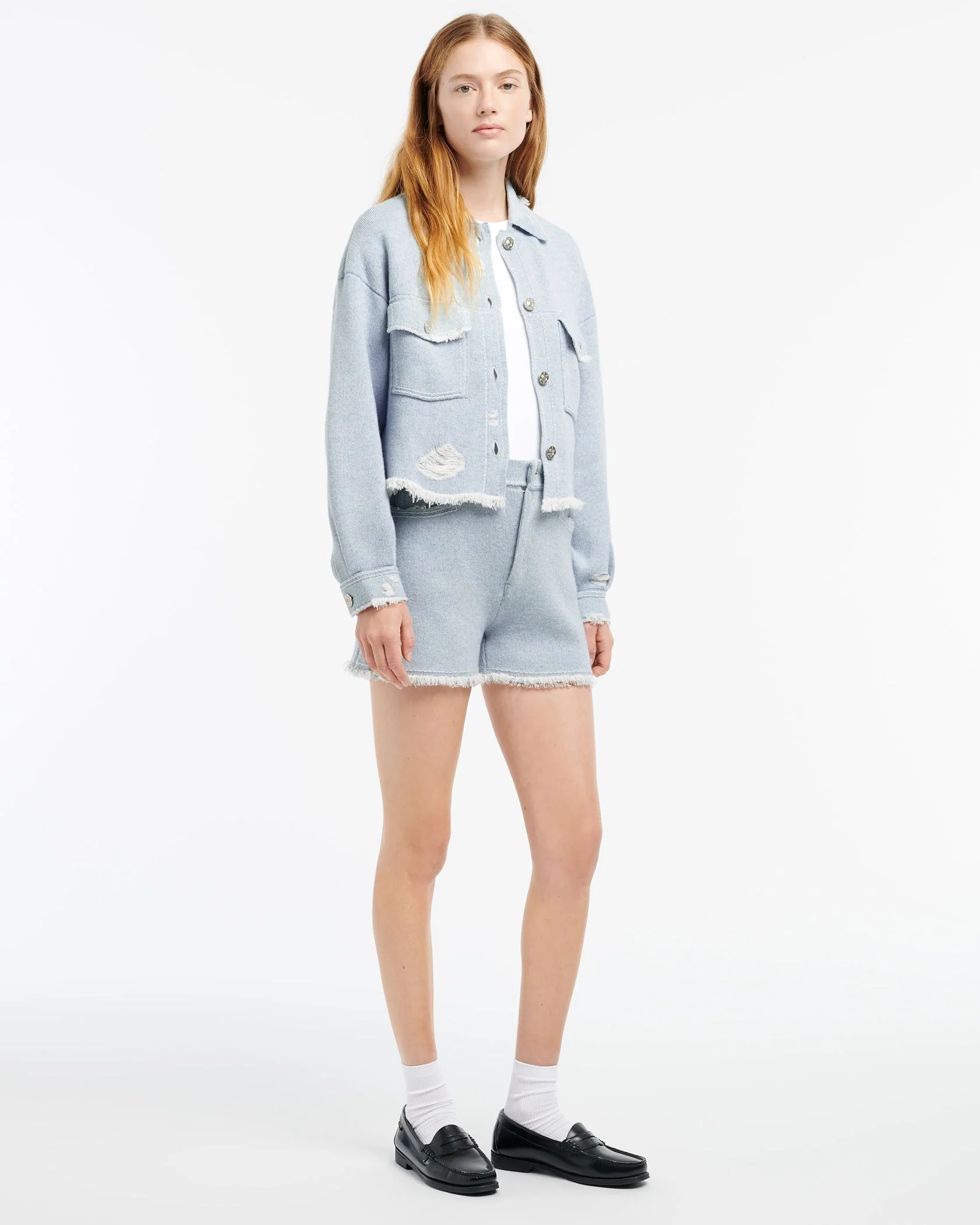 Denim Fringed Jacket Blue - Image 2