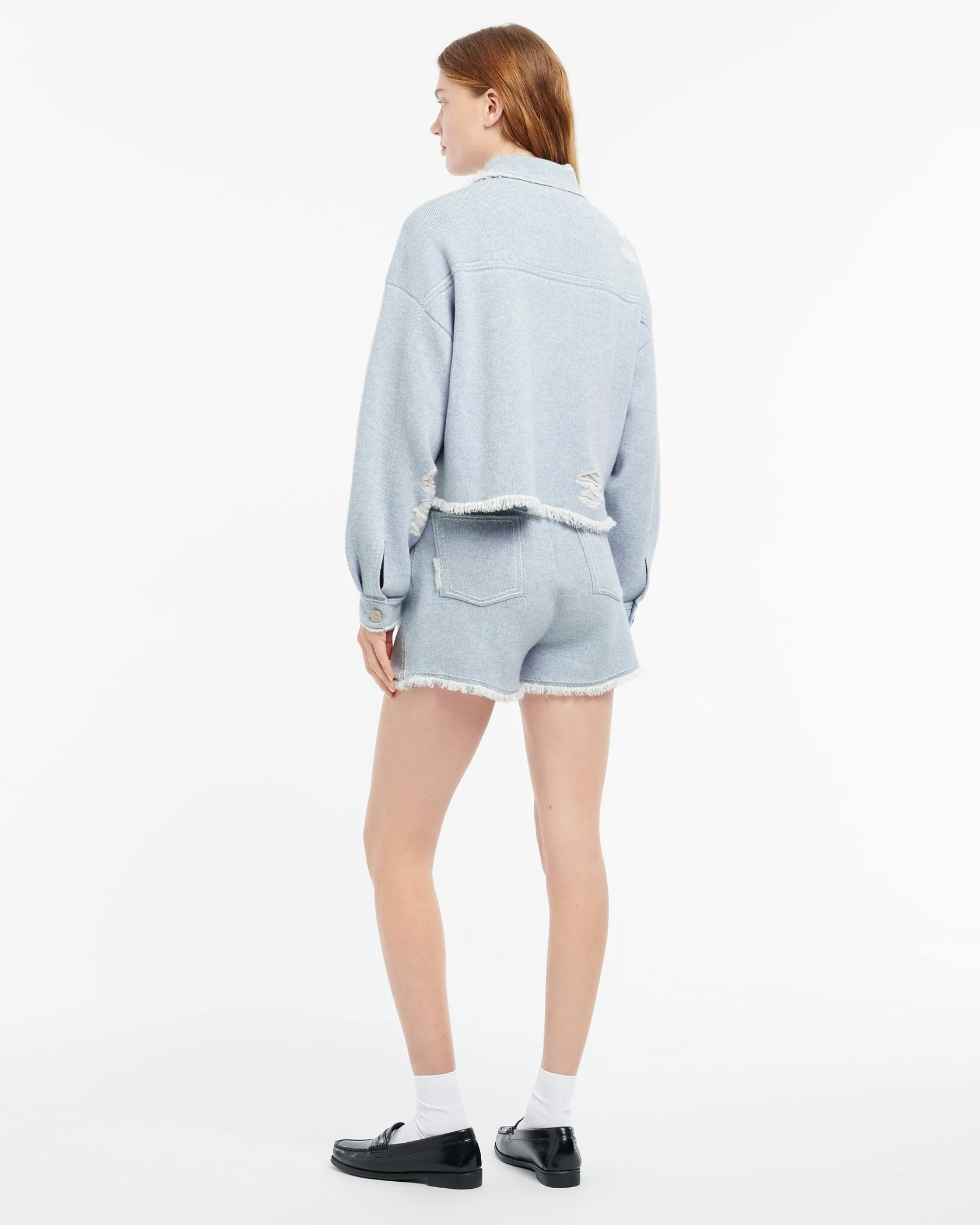 Denim Fringed Jacket Blue - Image 3