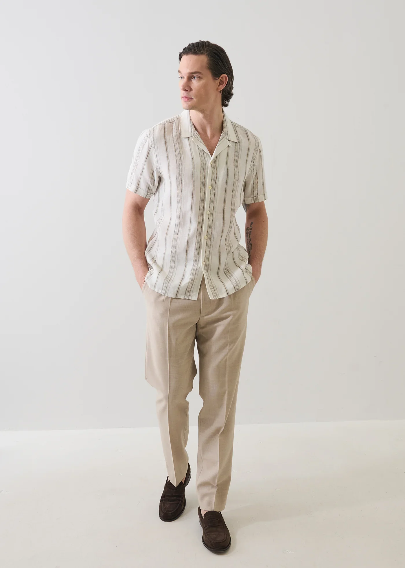 Dobby Stripe Linen Camp Collar Shirt - Image 2