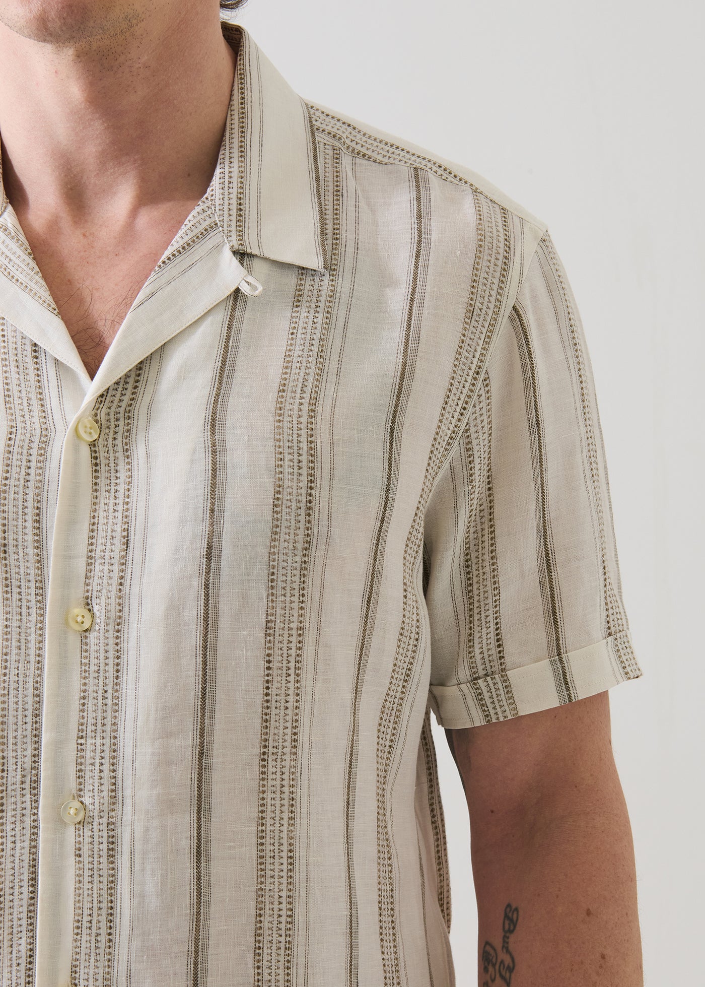 Dobby Stripe Linen Camp Collar Shirt - Image 5