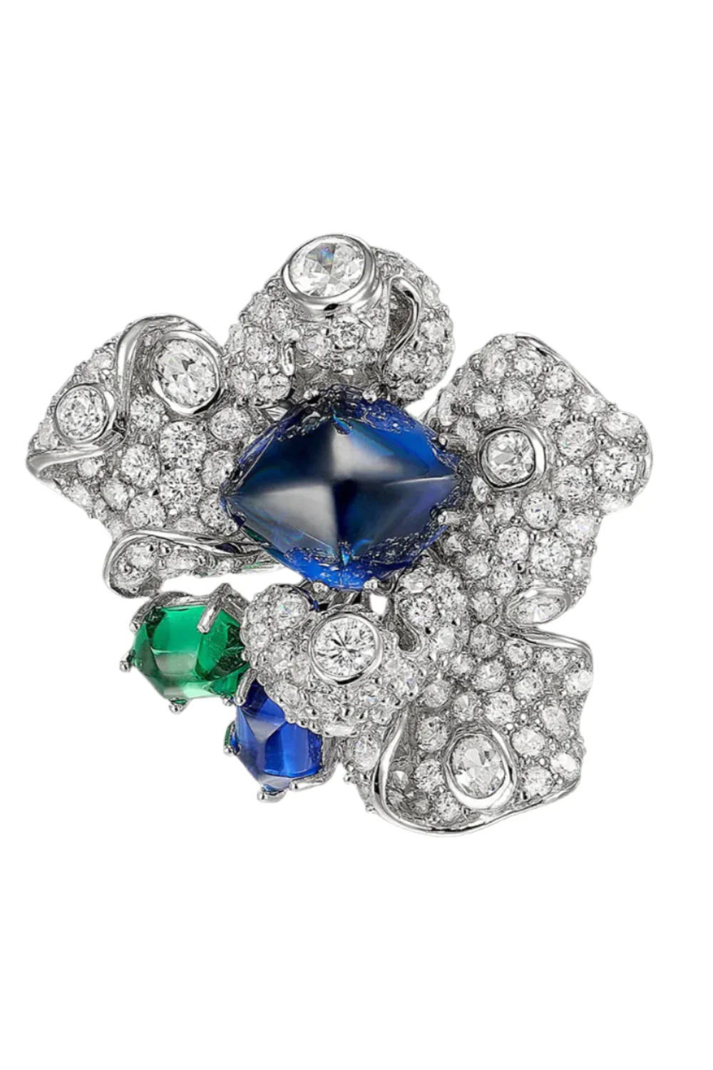 Emerald Sapphire Blossom Ring