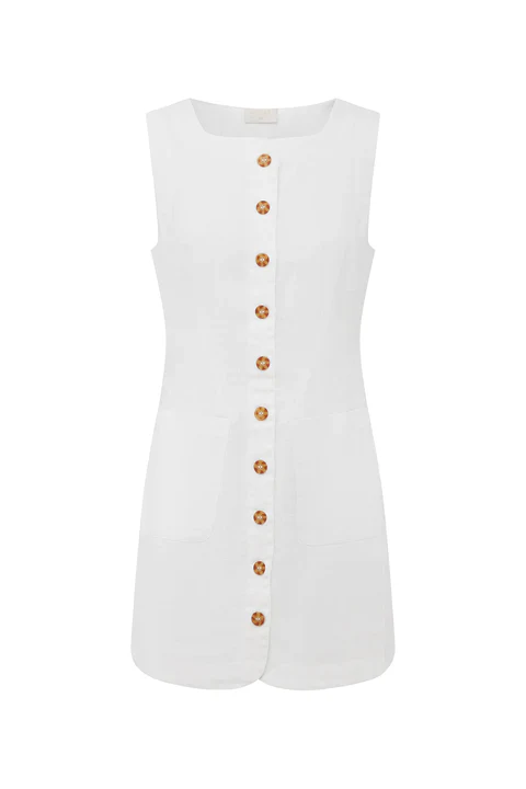 Emma Button Down Mini Dress Ivory - Image 4