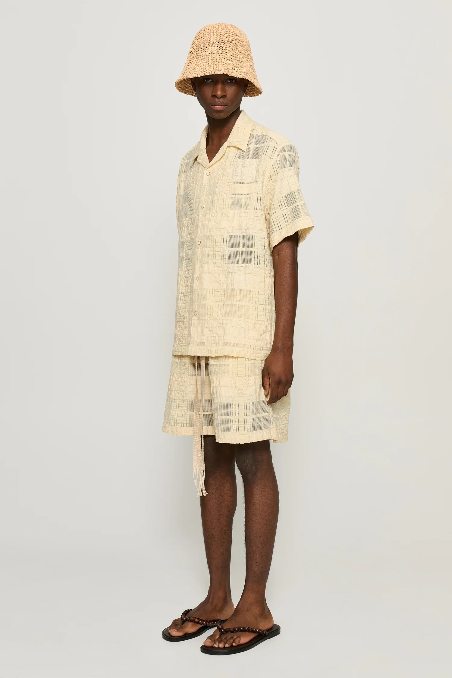 Enzo Beige Sheer Check Shorts (Final Sale) - Image 2