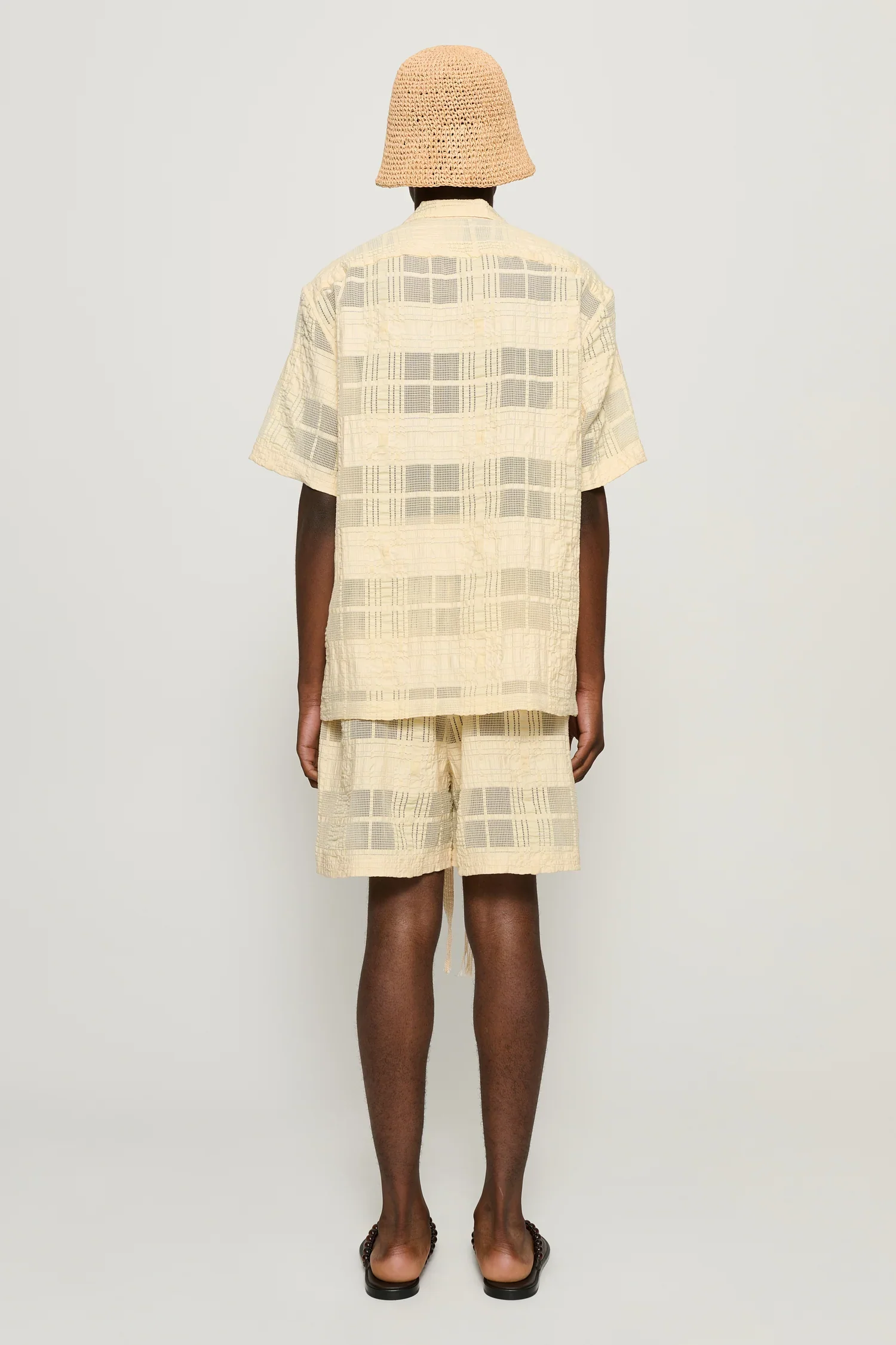 Enzo Beige Sheer Check Shorts (Final Sale) - Image 3