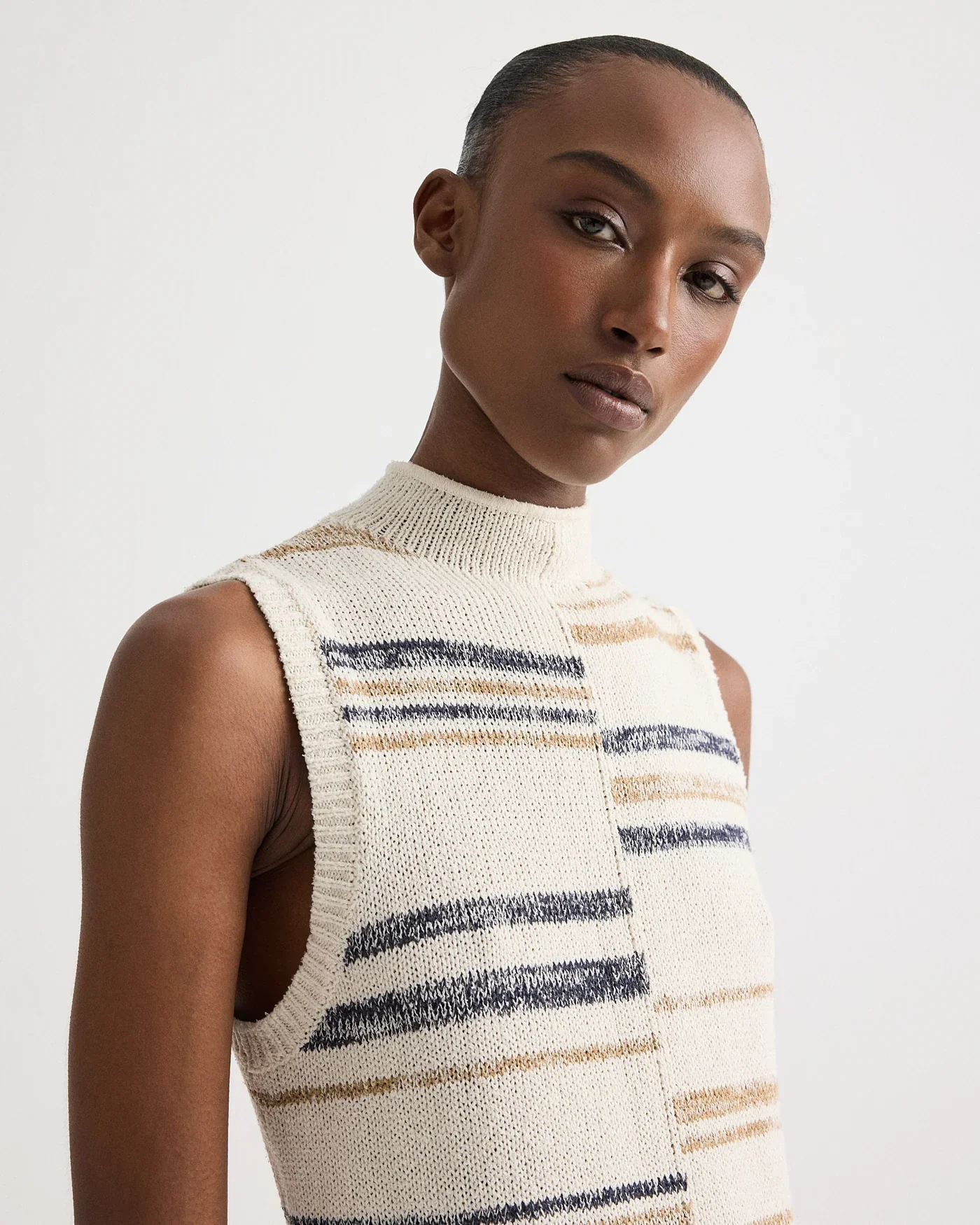 Fringe Sleeveless Dress in Linen Silk Yarn Ivory Multi - Image 4