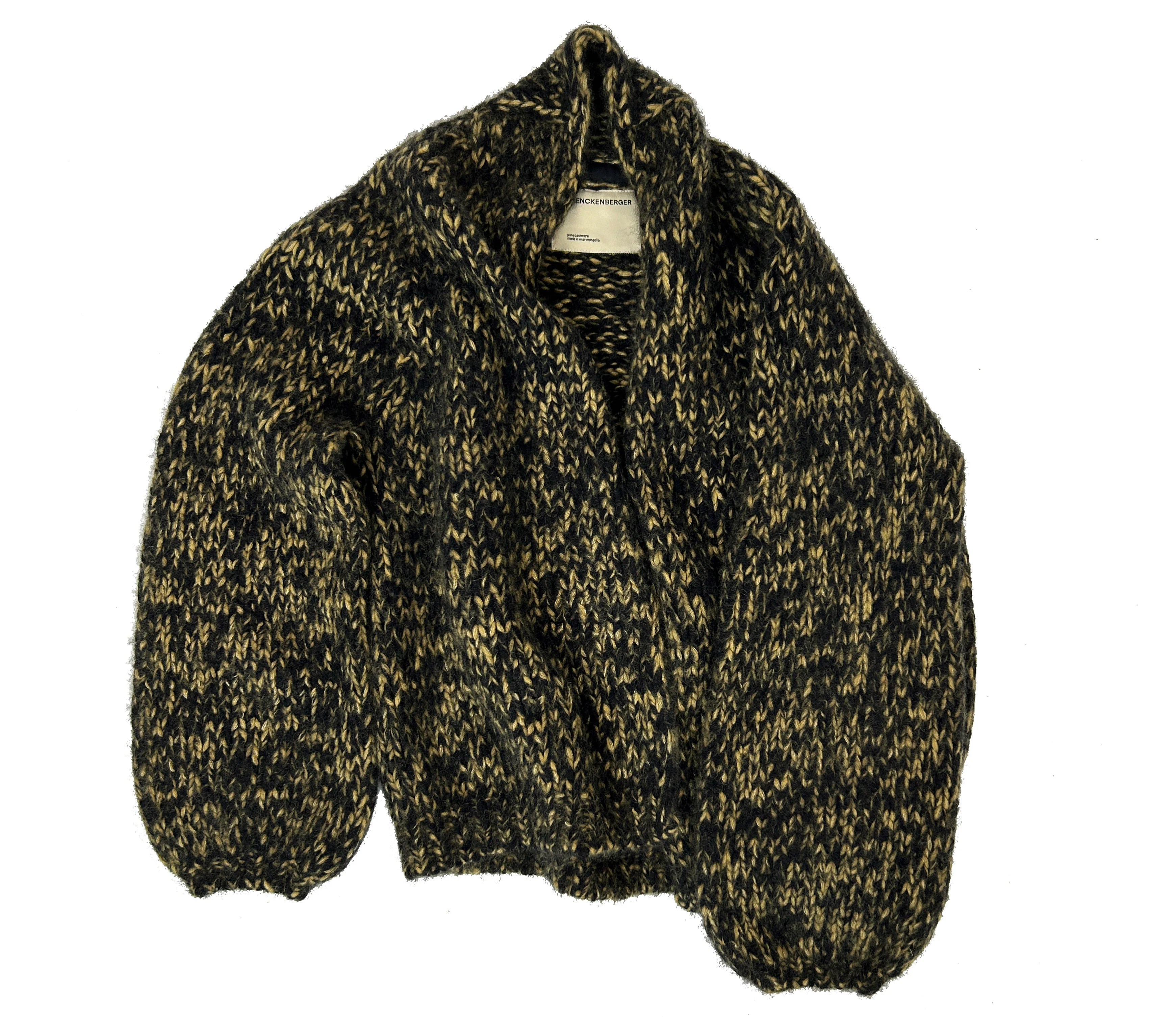 Hand Knit Cardigan Ochre Marl - Image 2