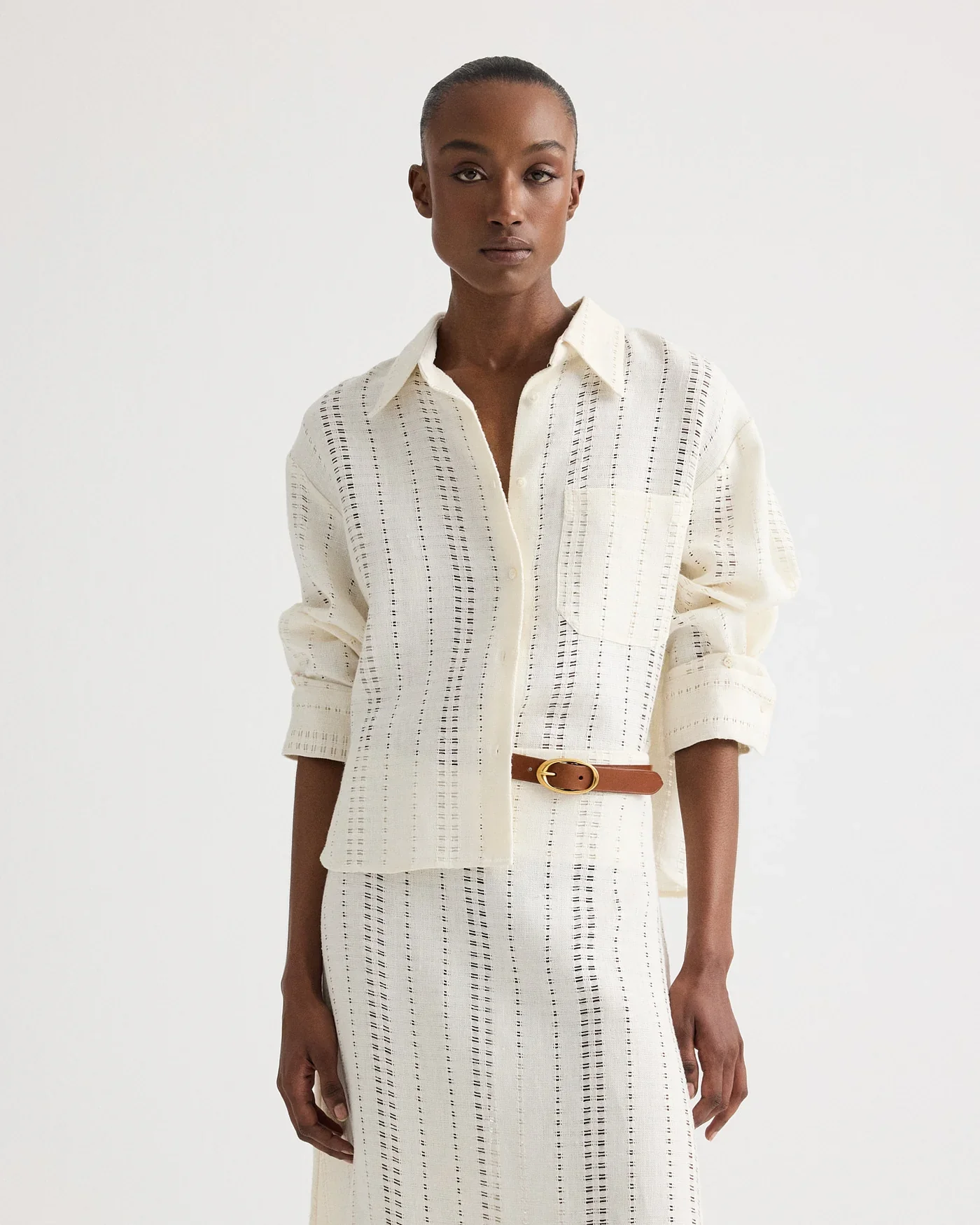 J.D. Shirt in Ladder Weave Linen Ivory - Image 2
