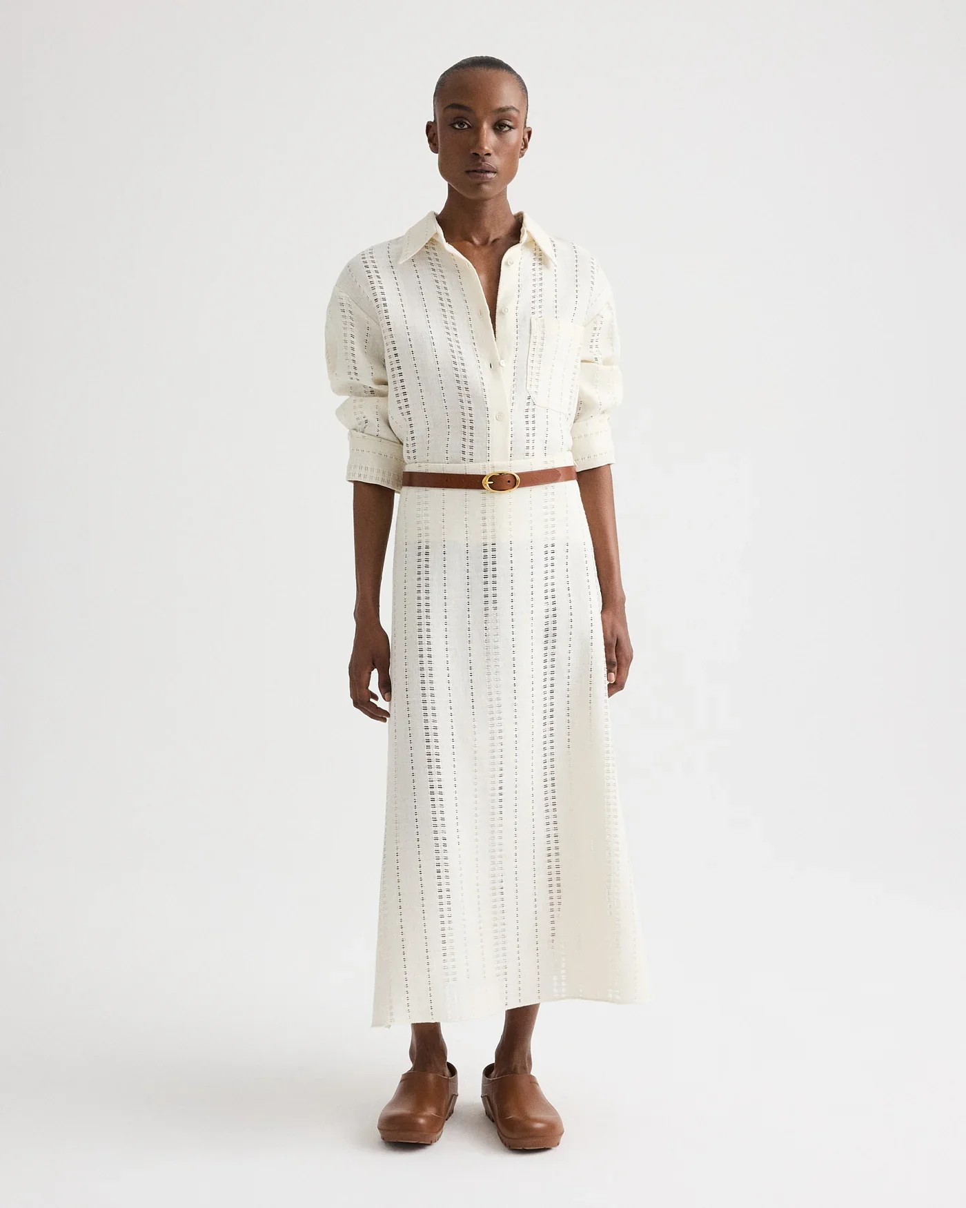 J.D. Shirt in Ladder Weave Linen Ivory - Image 3