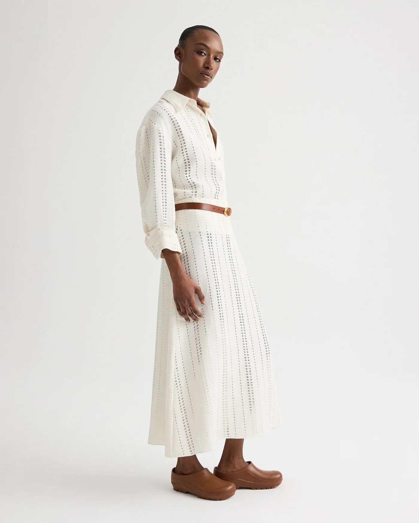 J.D. Shirt in Ladder Weave Linen Ivory - Image 4
