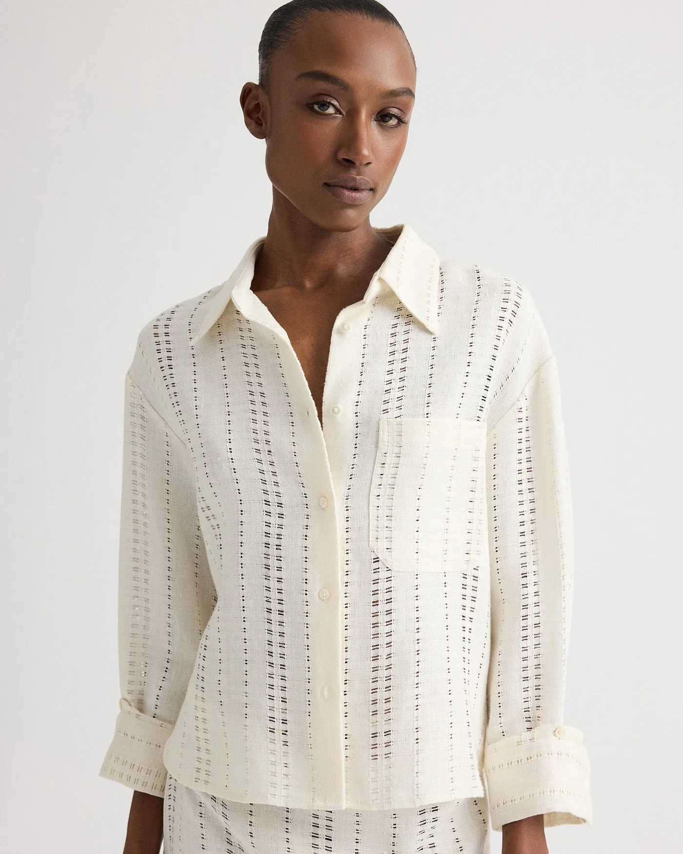 J.D. Shirt in Ladder Weave Linen Ivory - Image 5