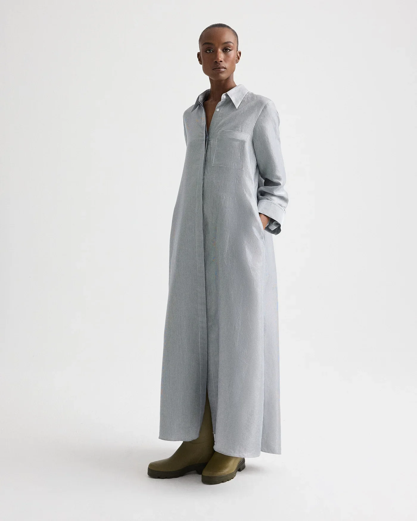 Jenny's Gown in Glossy Mini Stripe White/ Blue - Image 2