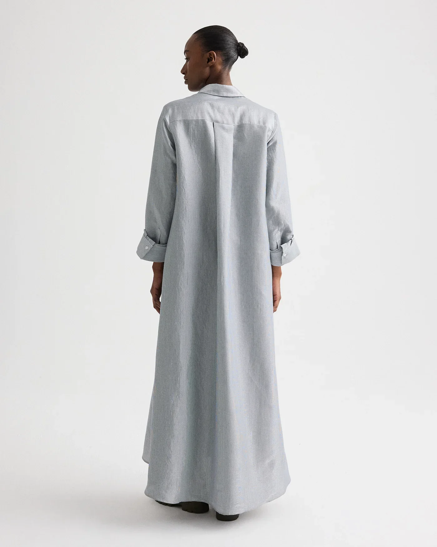 Jenny's Gown in Glossy Mini Stripe White/ Blue - Image 6