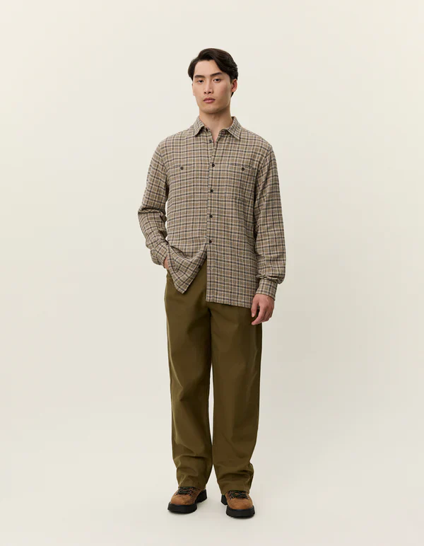 John Check Shirt Dark Sand - Image 3