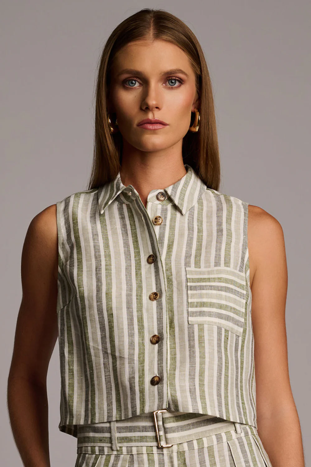 Katja Yarn Dyed Top Sage Stripe