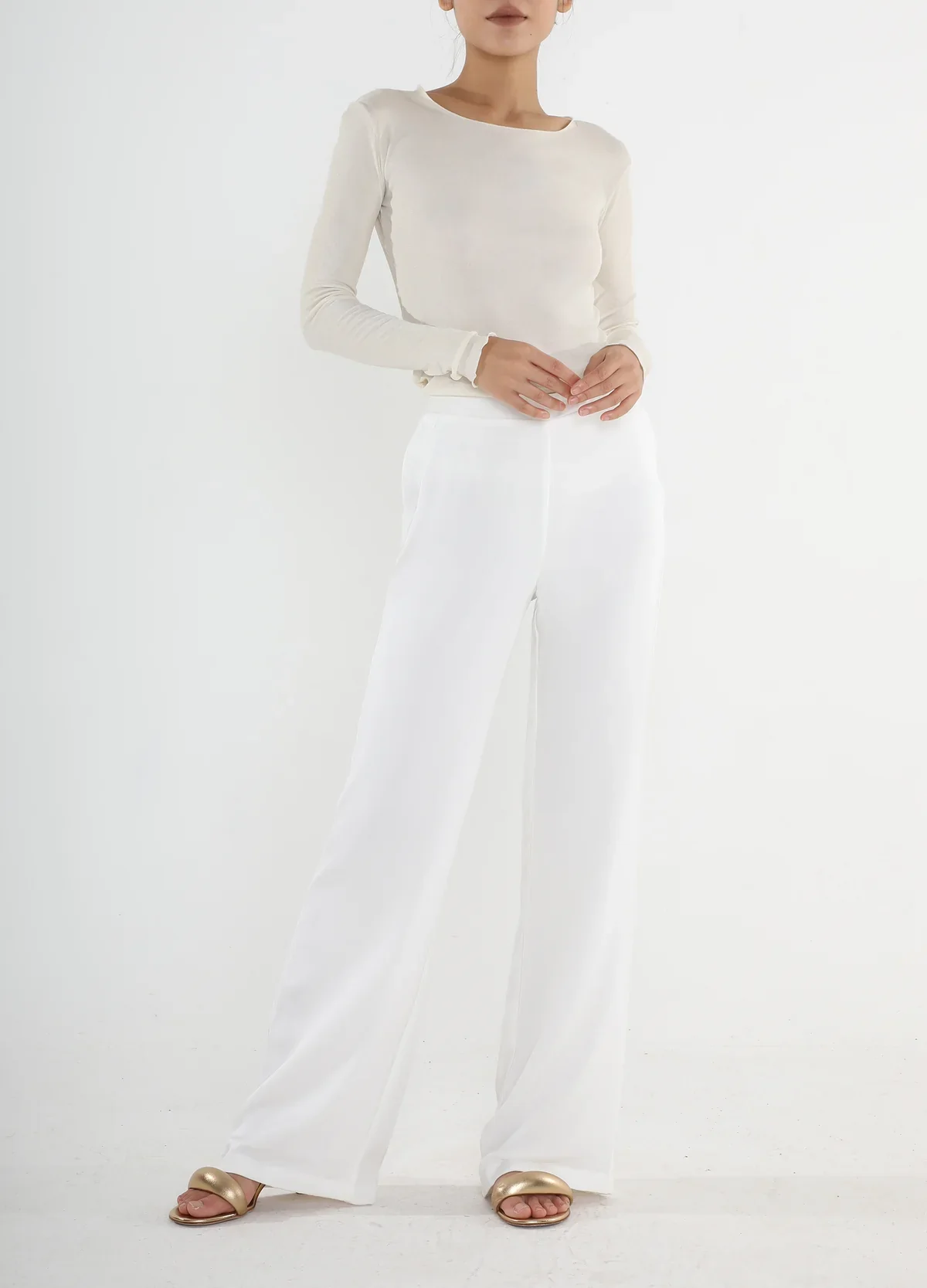 Knit Silk Roundneck L/S T shirt White - Image 3