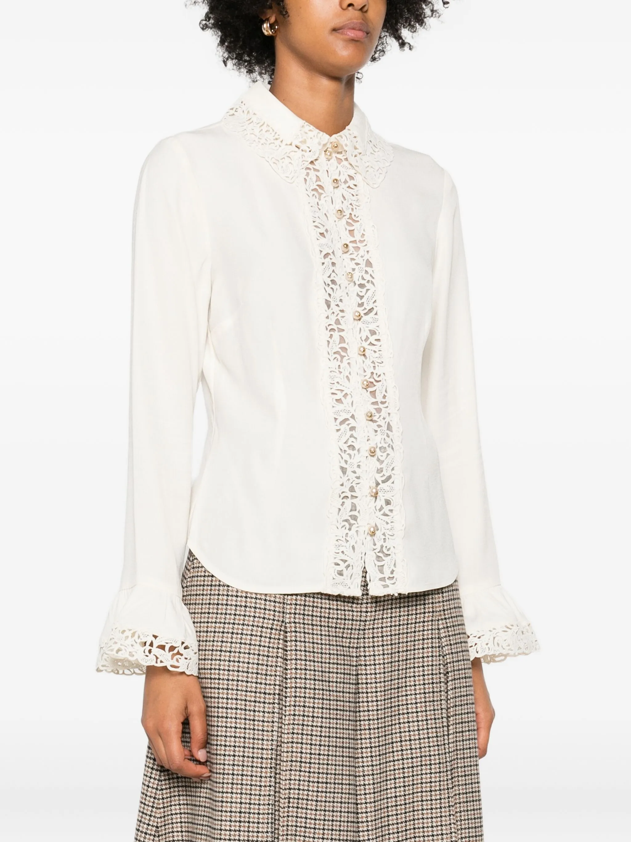 Lace Trim Shirt Cream - Image 2