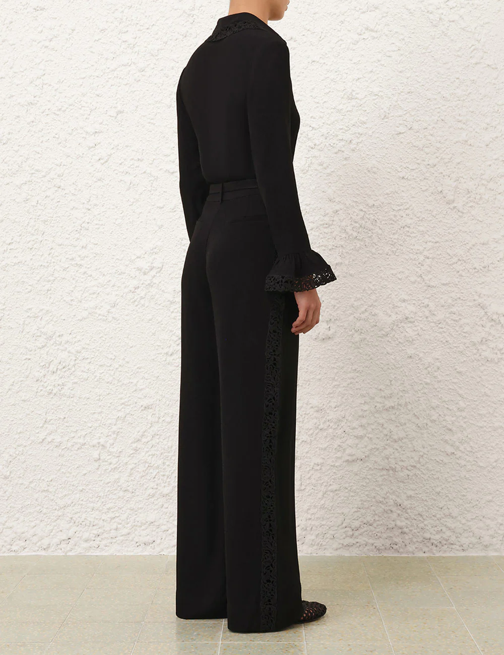 Lace Trim Shirt Black - Image 4