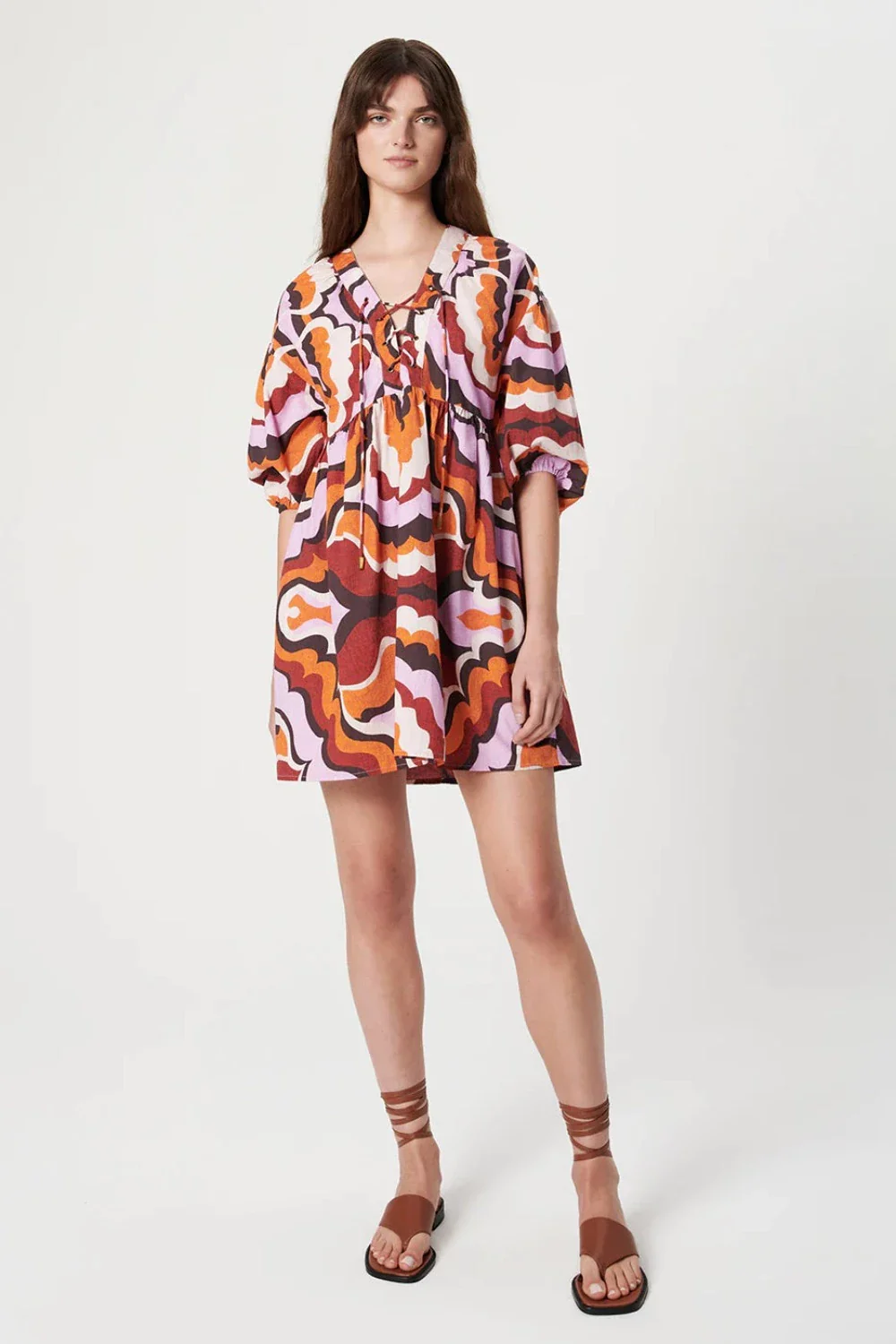 Liberty Organic Cotton Mini Dress Wavy Lilac (Final Sale)