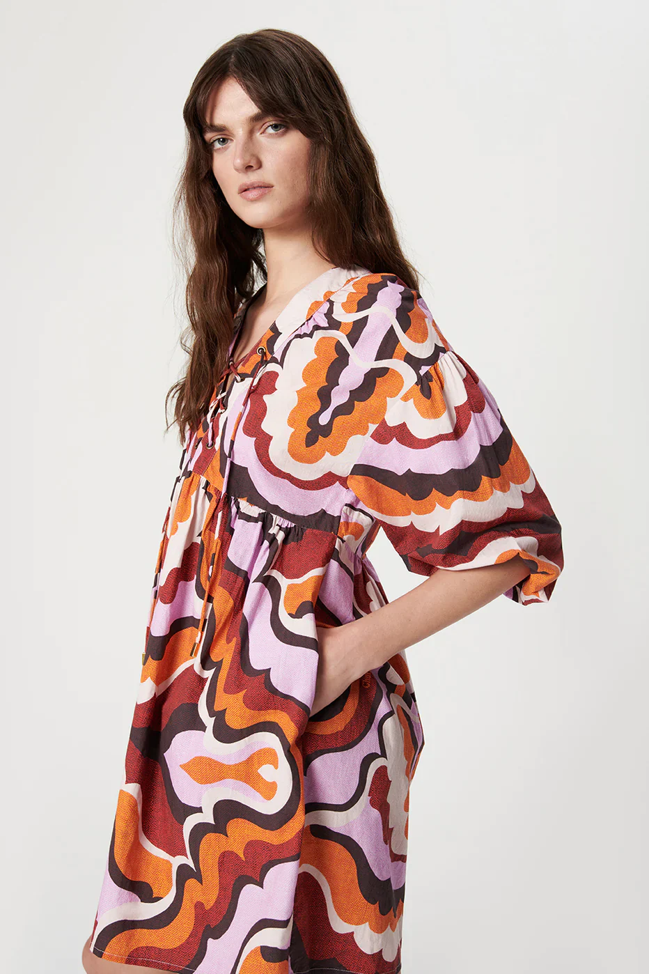 Liberty Organic Cotton Mini Dress Wavy Lilac (Final Sale) - Image 2