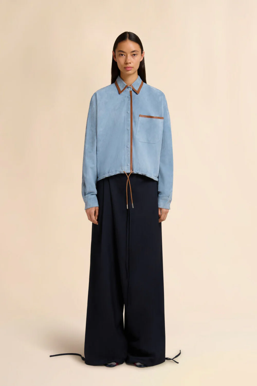 Light Blue Suede Shirt Contrast Trims
